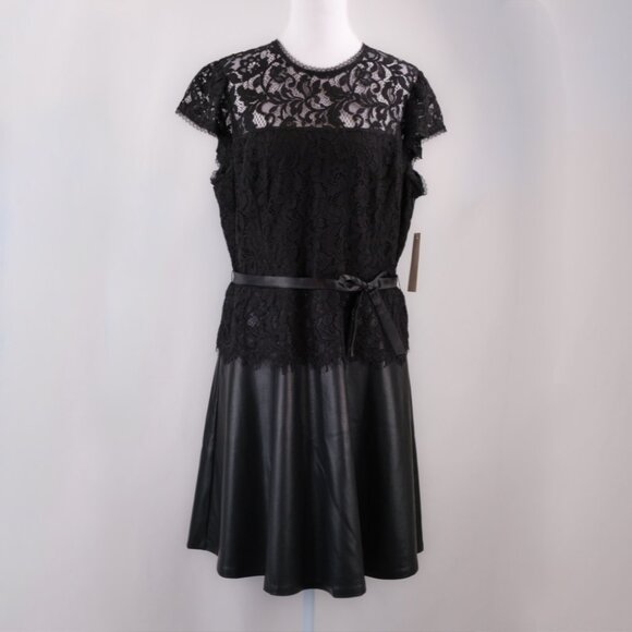 Shoshanna Bentley Lace Faux Leather A-Line Mini Dress, Black, US 12 -  tzaid.sa